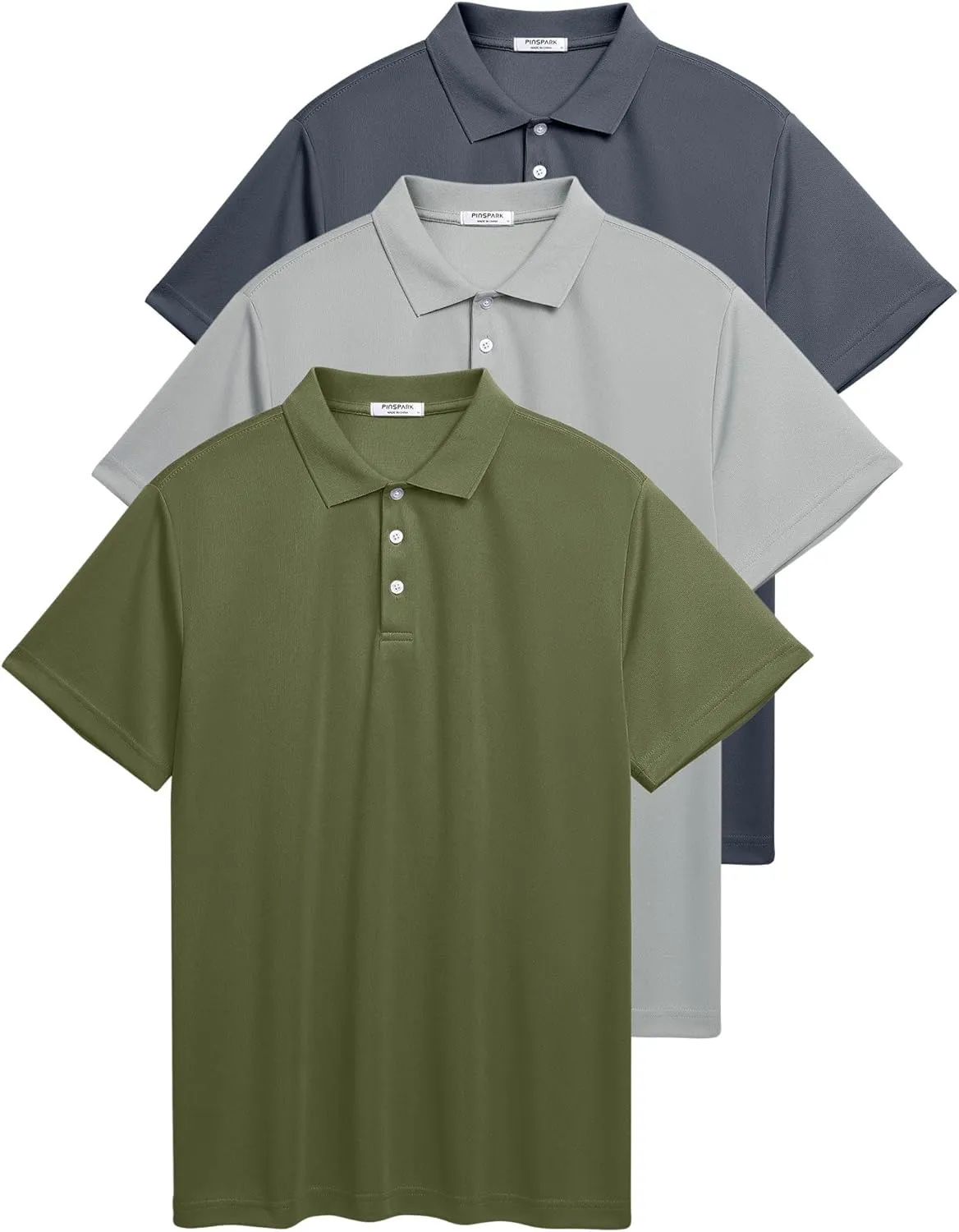 PINSPARK 1/3/4/5 Pack: Golf Polo Shirts for Men Multipacks Quick Dry Short Sleeve Collared Shirt Slim Fit Casual Polos Shirt