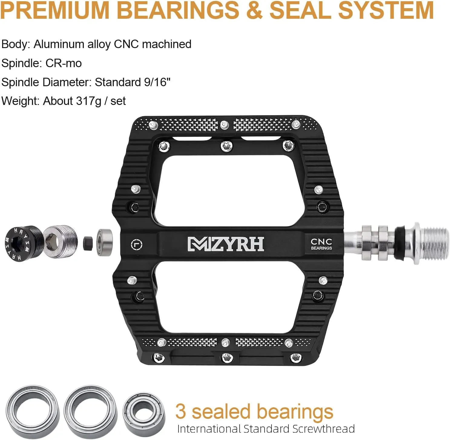 Road/Mountain Bike Pedals MTB Pedals Bicycle Flat Pedals 3 Bearings 9/16 Aluminum Alloy Bicycle Platform Pedals for BMX MTB
