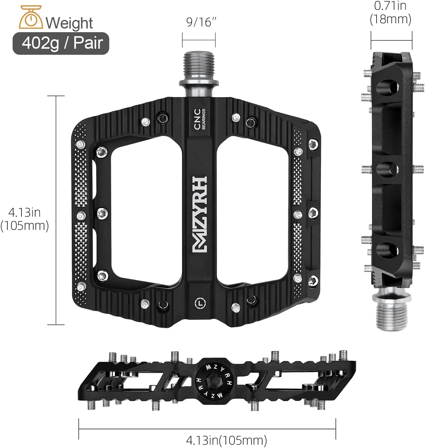 Road/Mountain Bike Pedals MTB Pedals Bicycle Flat Pedals 3 Bearings 9/16 Aluminum Alloy Bicycle Platform Pedals for BMX MTB