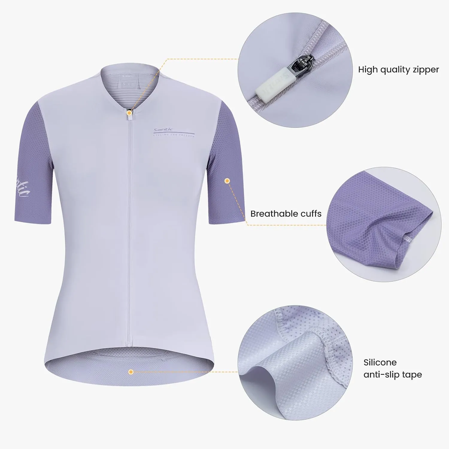Santic Women's Cycling Jersey Short Sleeve Tops Pro Road Bike Shirt Full Zipper UPF 50  MTB Jersey with Pockets