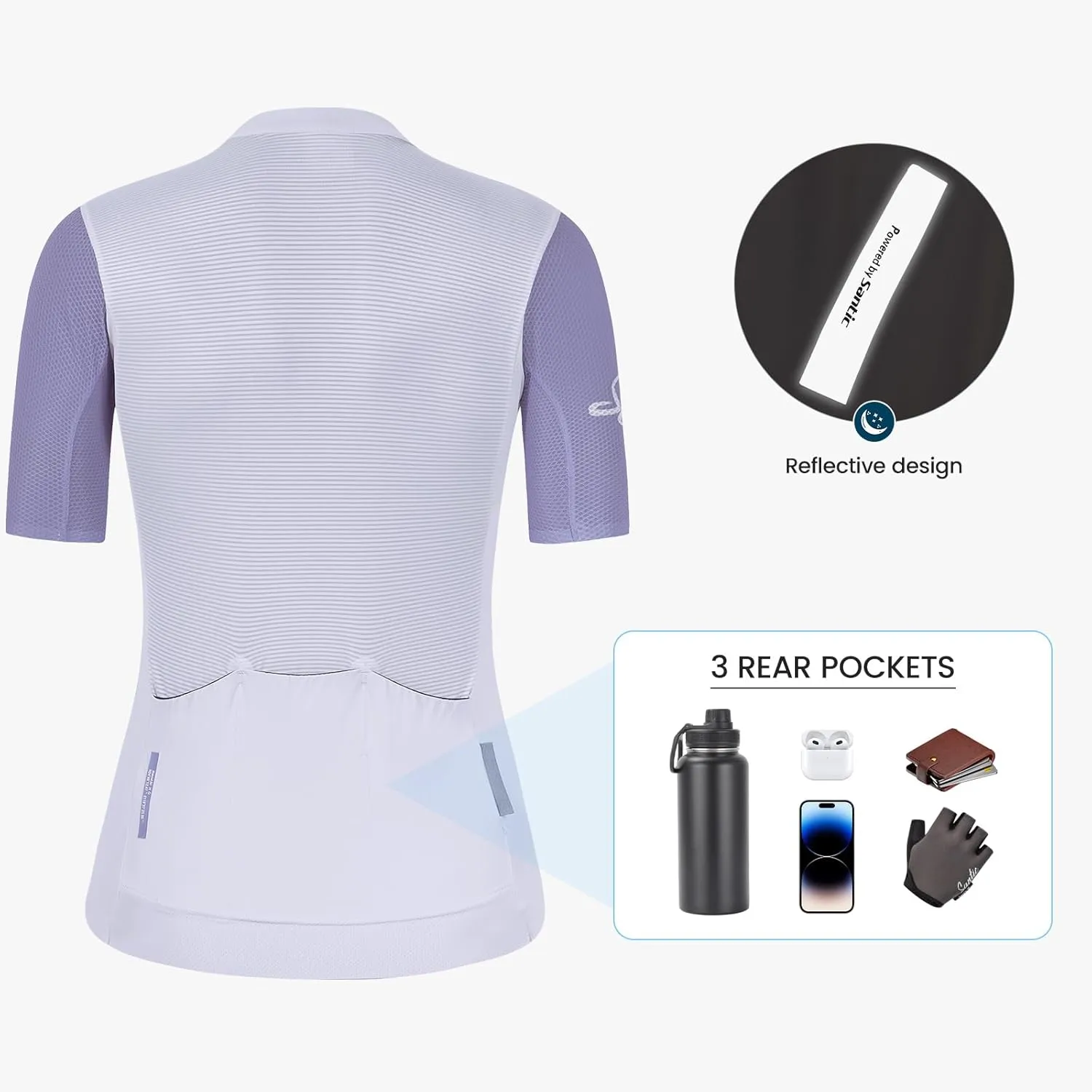 Santic Women's Cycling Jersey Short Sleeve Tops Pro Road Bike Shirt Full Zipper UPF 50  MTB Jersey with Pockets