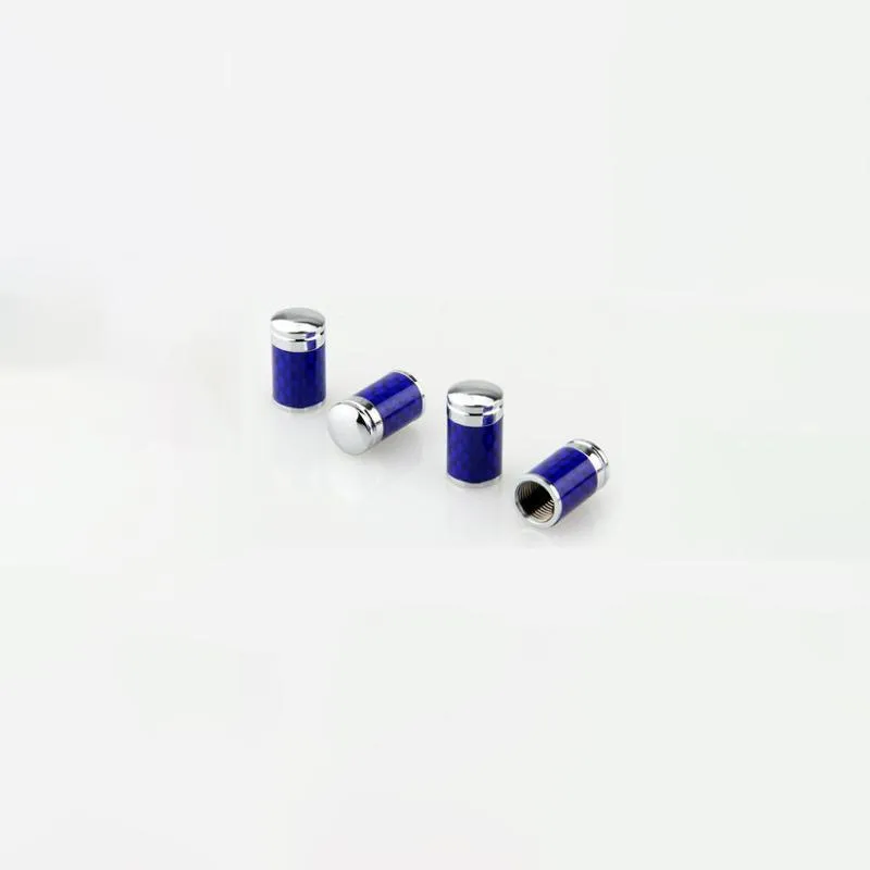(Set of 4pcs) Blue Carbon Fiber CAR Airtight Wheel Tire Air Valve Caps Stem Cover