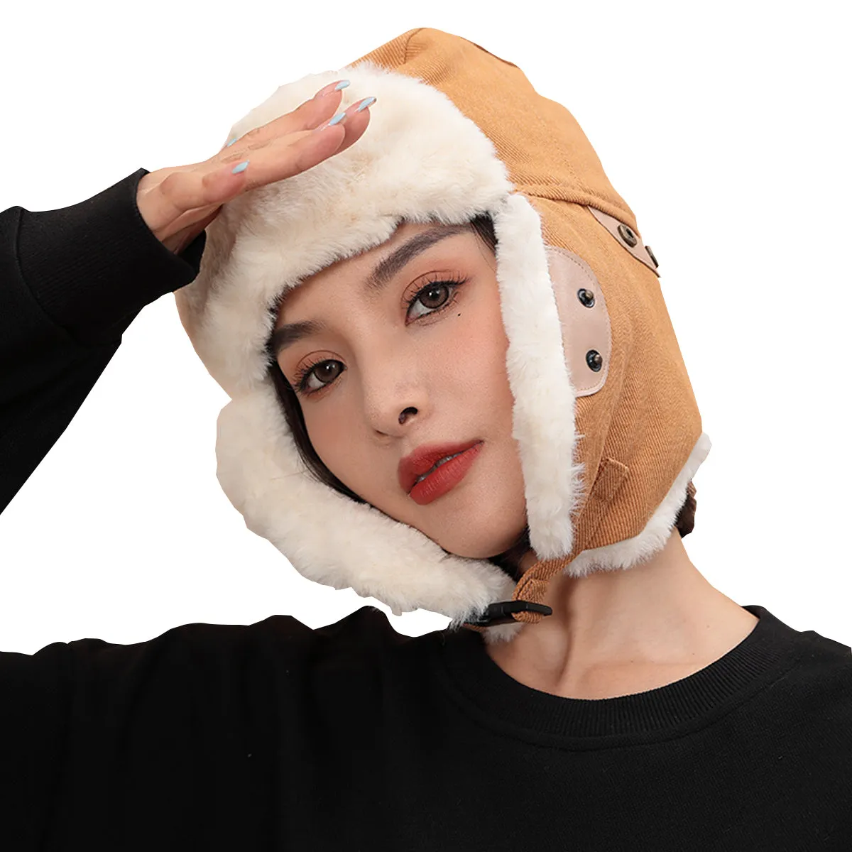 Sidiou Group Autumn Winter Fashion Windproof Earmuffs Cap For Women Men Trapper Cap Thickened Outdoor Riding Warm Lei Feng Hat