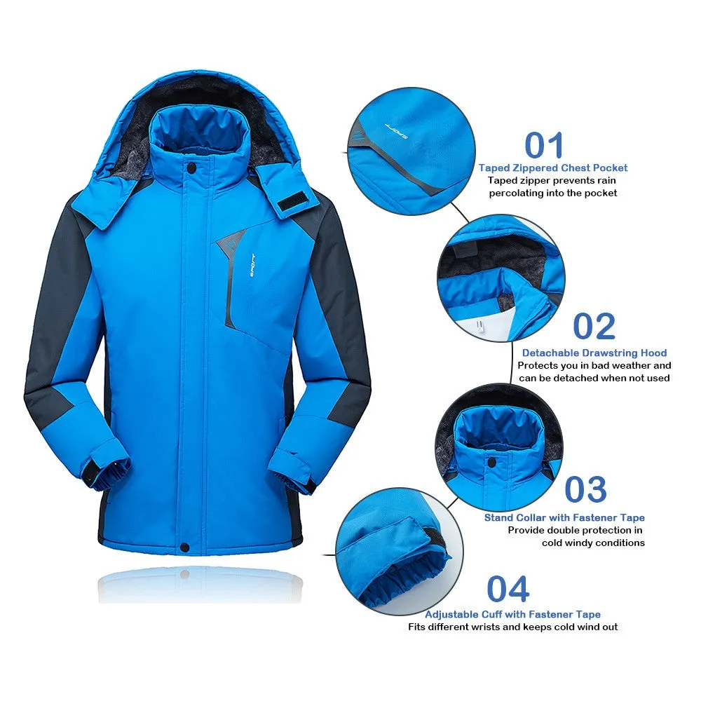 Sidiou Group  Men Jacket Winter Waterproof Coat Outdoor Windproof Fleece Ski Jacket