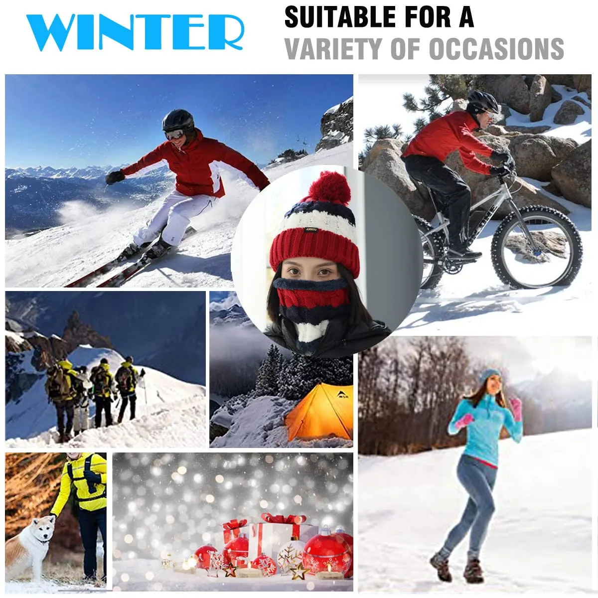 Sidiou Group Wholesale Fashion Warm Thicken Fleece Lining Knitted Pom Pom Beanie Hat And Windproof Scarves For Women Ski Winter Hat Scarf Set
