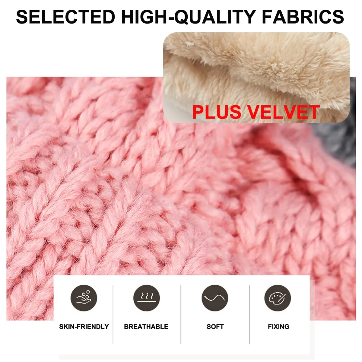 Sidiou Group Wholesale Fashion Warm Thicken Fleece Lining Knitted Pom Pom Beanie Hat And Windproof Scarves For Women Ski Winter Hat Scarf Set