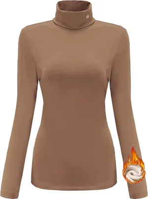 SSLR-Thermal-Shirts for-Women-Turtleneck Long Sleeve Tops Fleece Lined Winter Slim Fitted Mock Neck Base Layer