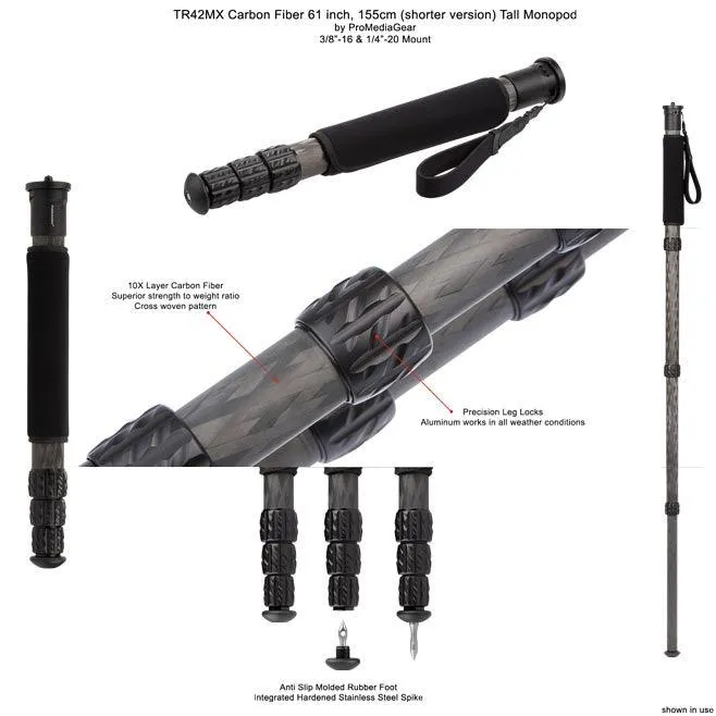 TR42MXL Carbon Fiber Monopod | 81 inches Height | Standard 1-4"-20 & 3-8"-16 threads