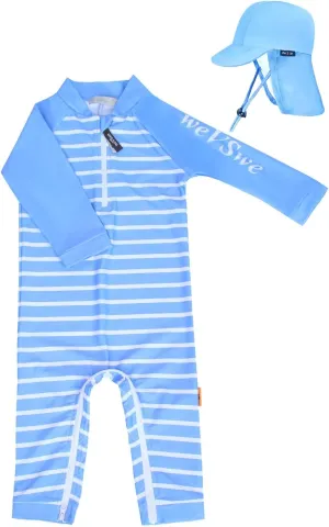 weVSwe Newborn Baby Boy Swimsuit Toddler Rash Guard Long Sleeve UPF 50  Sun Protection Swimwear with Sun Hat Set
