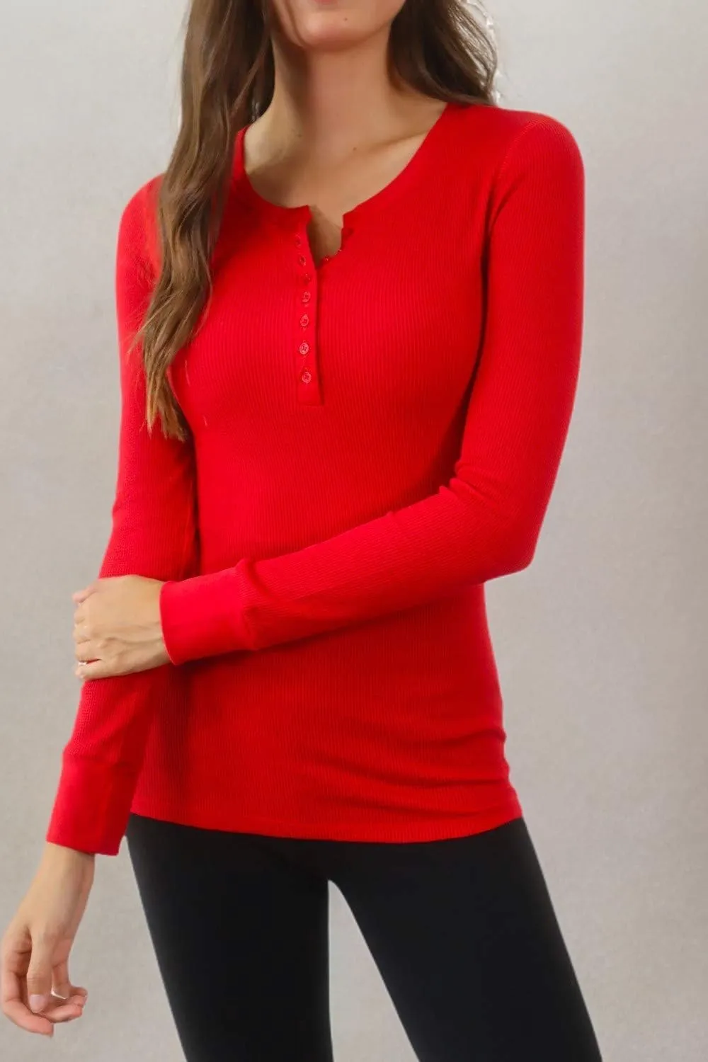 Women's Long Sleeve Waffle Knit Stretch Cotton Thermal Underwear Shirt