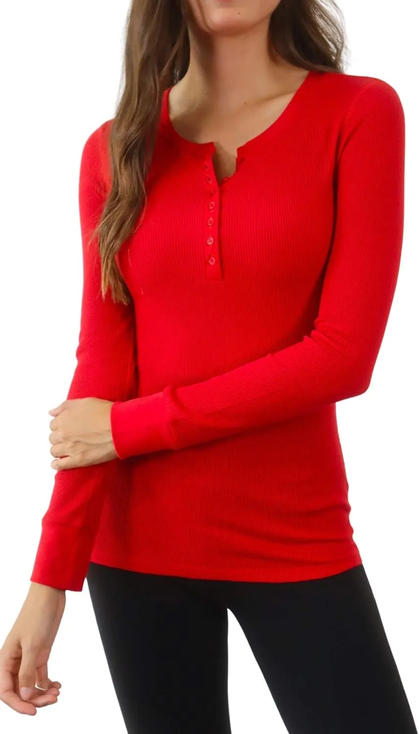 Women's Long Sleeve Waffle Knit Stretch Cotton Thermal Underwear Shirt