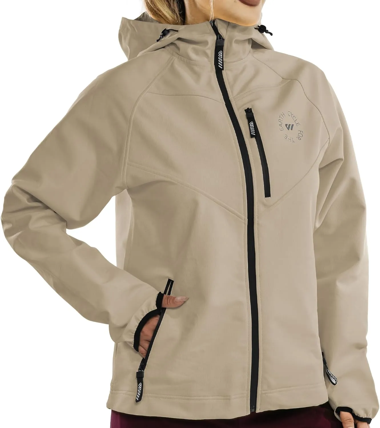 Wulibike Rain Jackets Women Waterproof Softshell Cycling Fleece Windbreaker Cold Weather Running Jacket Hooded Hiking Coat