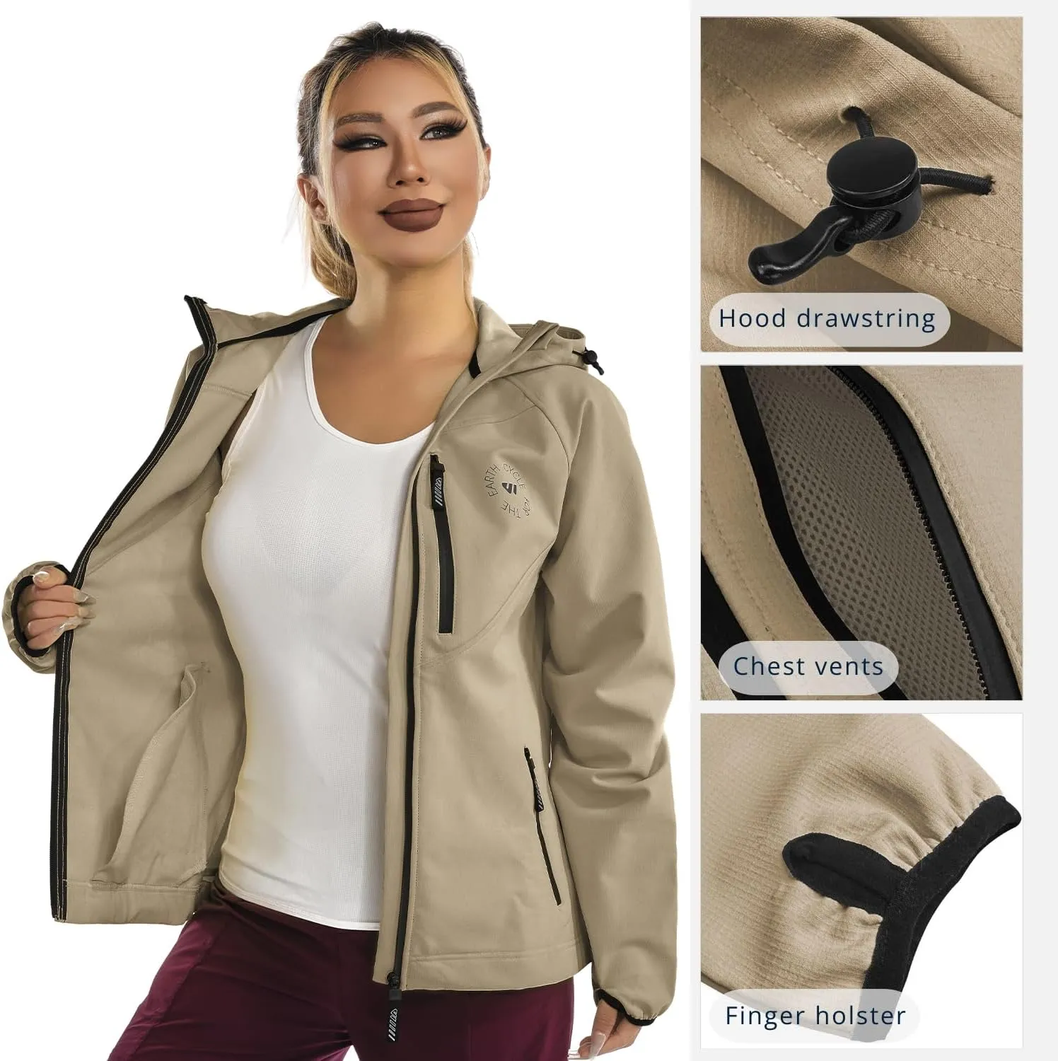 Wulibike Rain Jackets Women Waterproof Softshell Cycling Fleece Windbreaker Cold Weather Running Jacket Hooded Hiking Coat